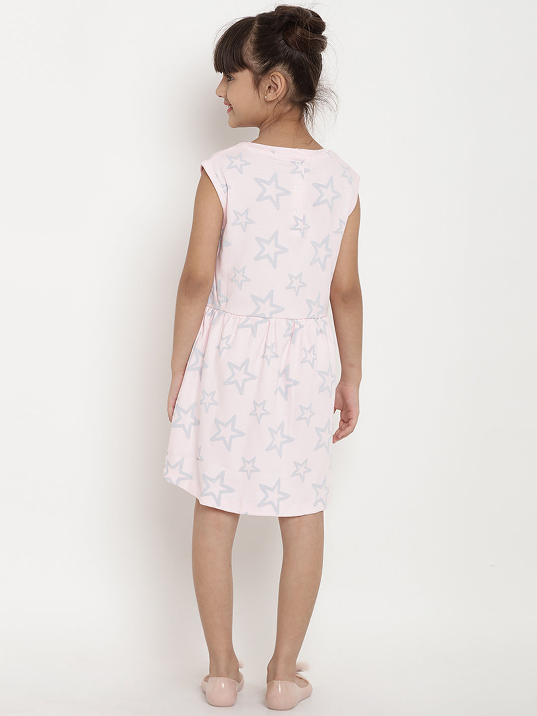 Berrytree Organic Cotton Pink Stars Cut-Sleeves Dress BerryTree