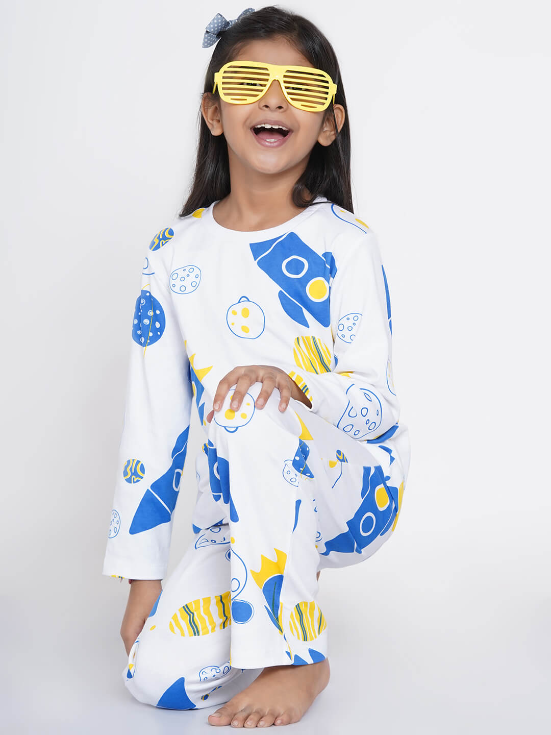 Berrytree Organic Cotton Night Suit Girls: Blue Rockets BerryTree