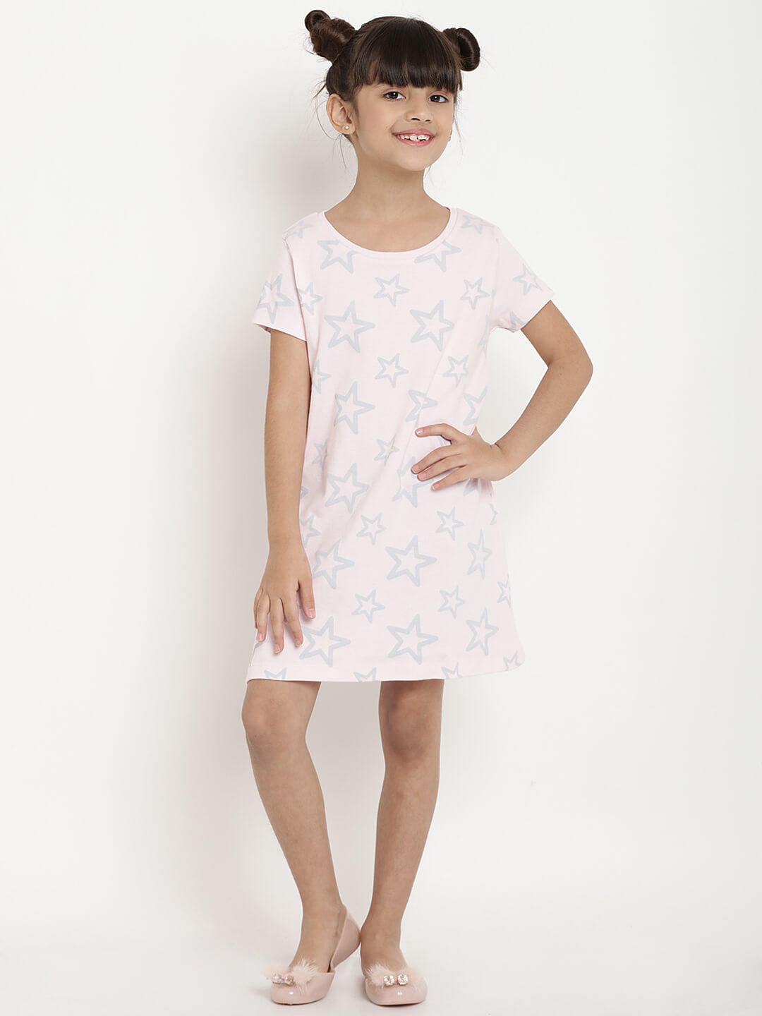 Berrytree Organic Cotton Pink Star Dress Half Sleeves BerryTree