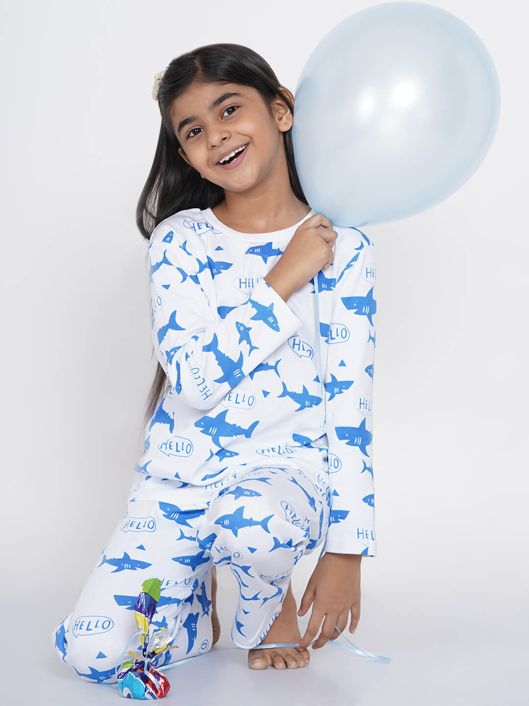 Berrytree Organic Cotton Night Suit Girls: Blue Sharks BerryTree