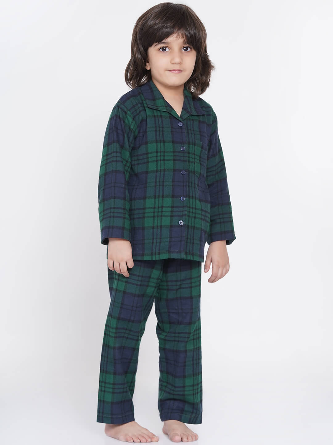 Berrytree Soft Flannel Night Suit Boys: Green Blue BerryTree