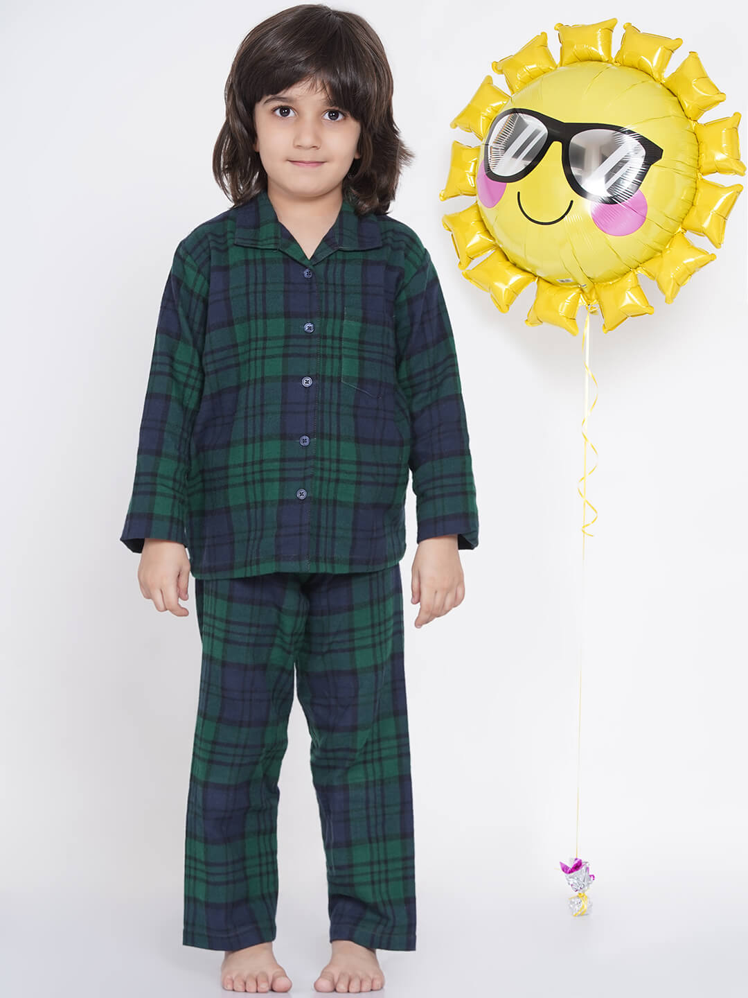 Berrytree Soft Flannel Night Suit Boys: Green Blue BerryTree