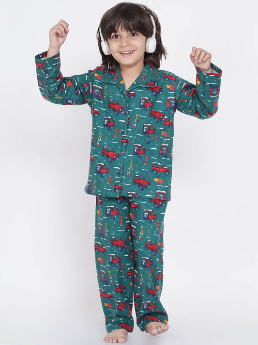 Berrytree Kids Night Suit Boys: Cars Green BerryTree