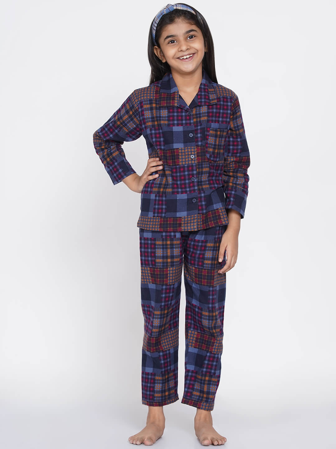 Berrytree Soft Cotton Night Suit Girls: Blue Check BerryTree