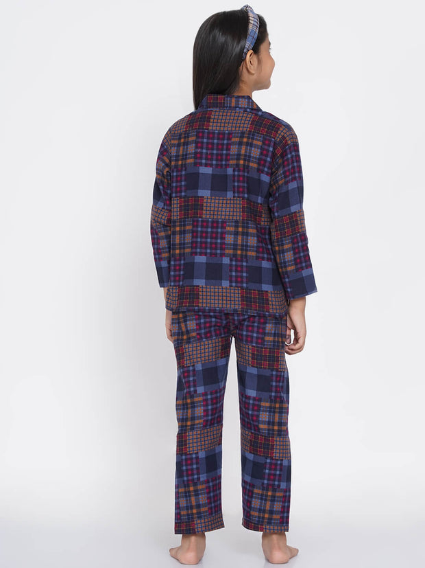 Berrytree Soft Cotton Night Suit Girls: Blue Check BerryTree