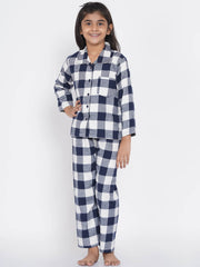 Berrytree Soft Cotton Night Suit Girls: Blue Squares BerryTree