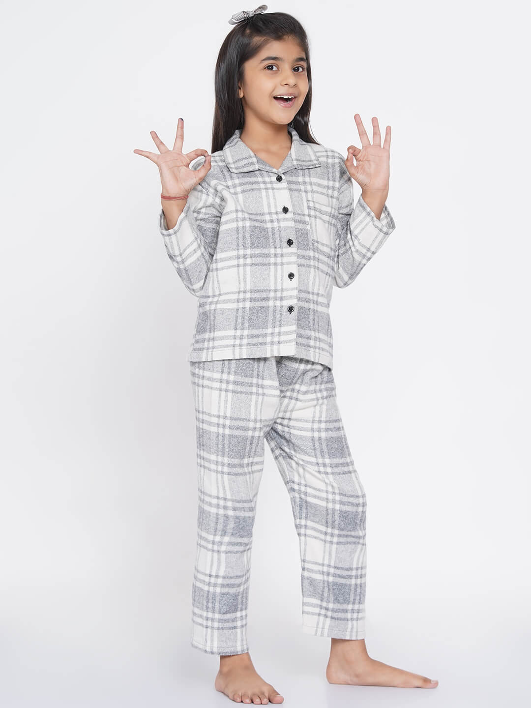 Berrytree Cotton Night Suit Girls: Grey Checks BerryTree