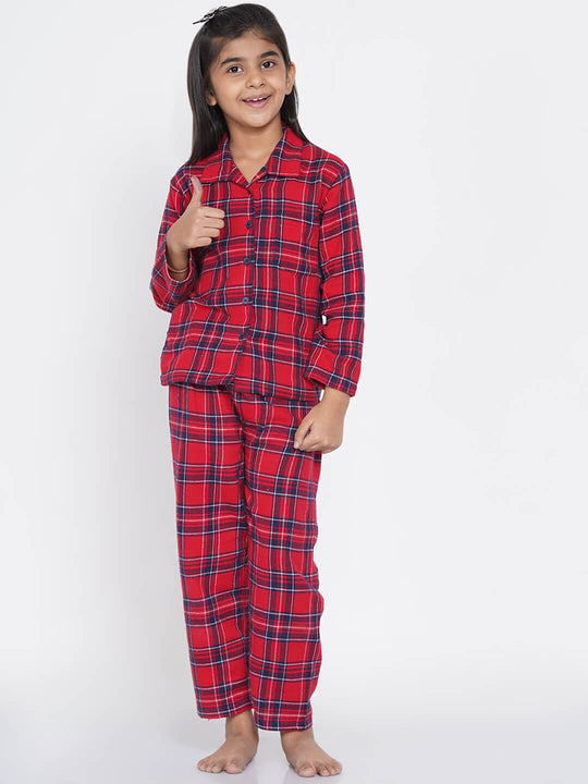 Berrytree Cotton Night Suit Girls: Red Checks BerryTree