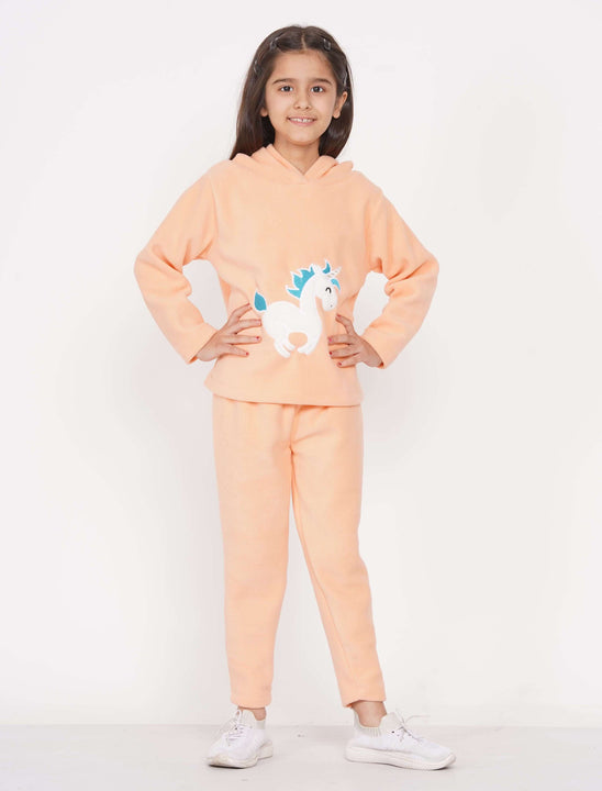 Berrytree Fleece Night Suit Girls: Orange Unicorn BerryTree