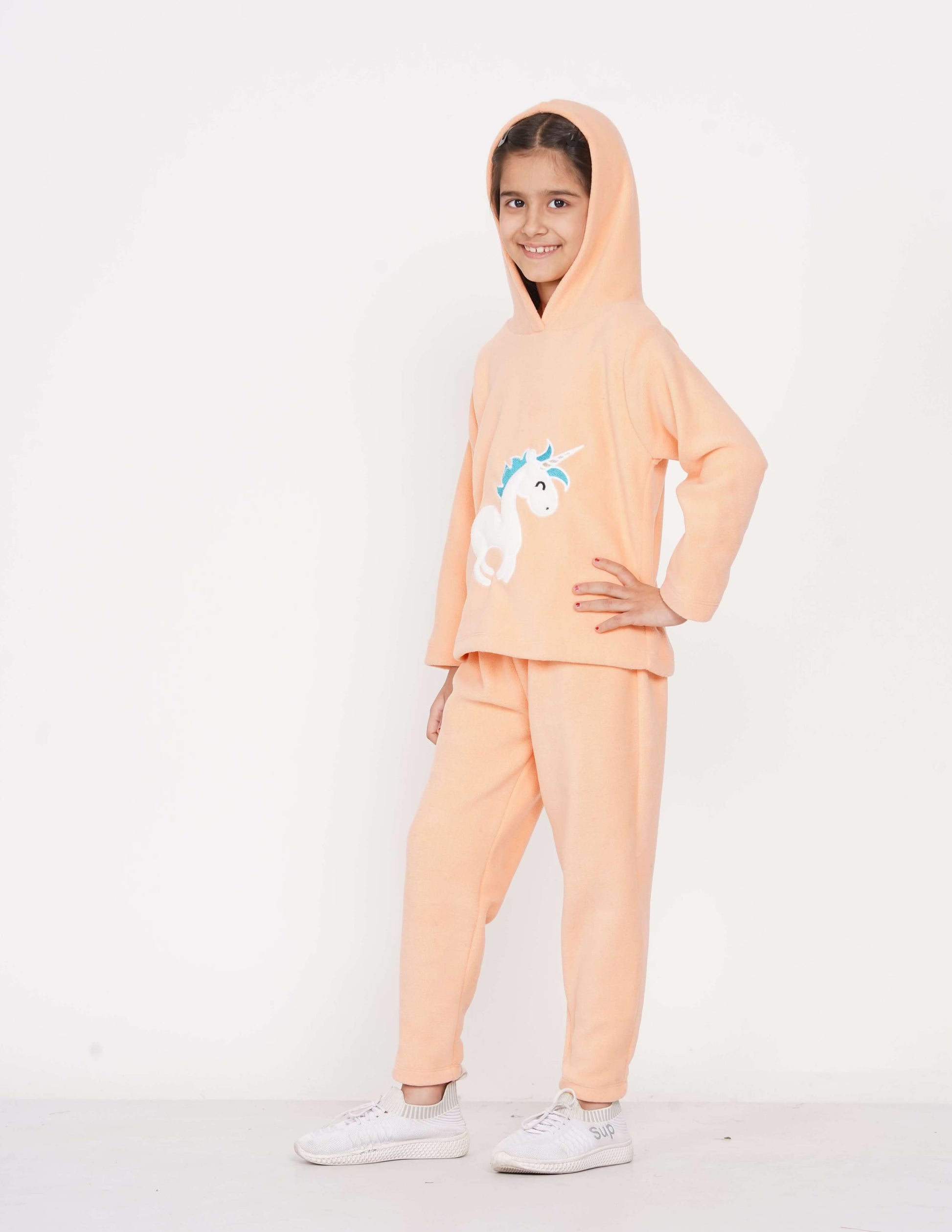 Berrytree Fleece Night Suit Girls: Orange Unicorn BerryTree