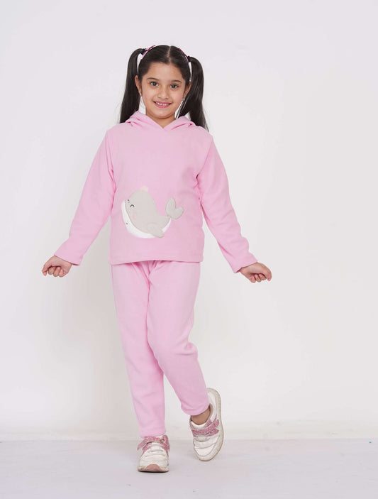 Berrytree Fleece Night Suit Girls: Pink Whale BerryTree